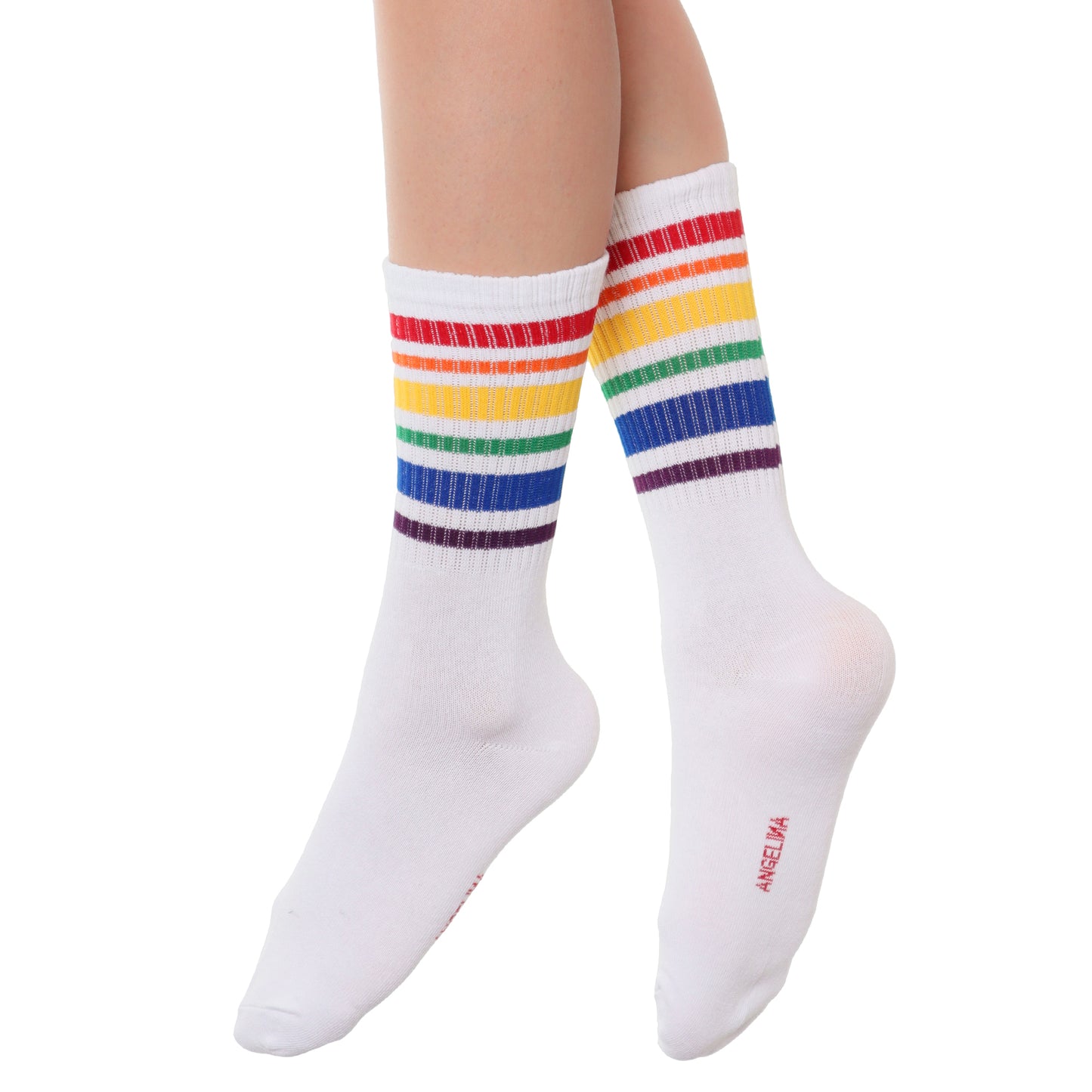 Angelina Rainbow Crew Socks (6-Pairs), #2571