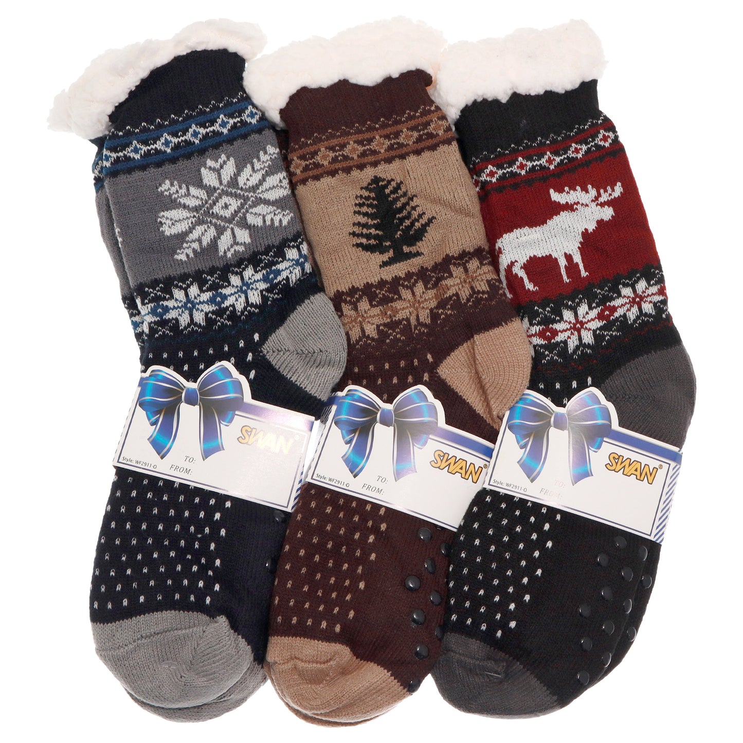 Swan Men's Winter-Weight Sherpa-Lined Knitted Thermal Crew Socks (3-Pairs), #WF2911