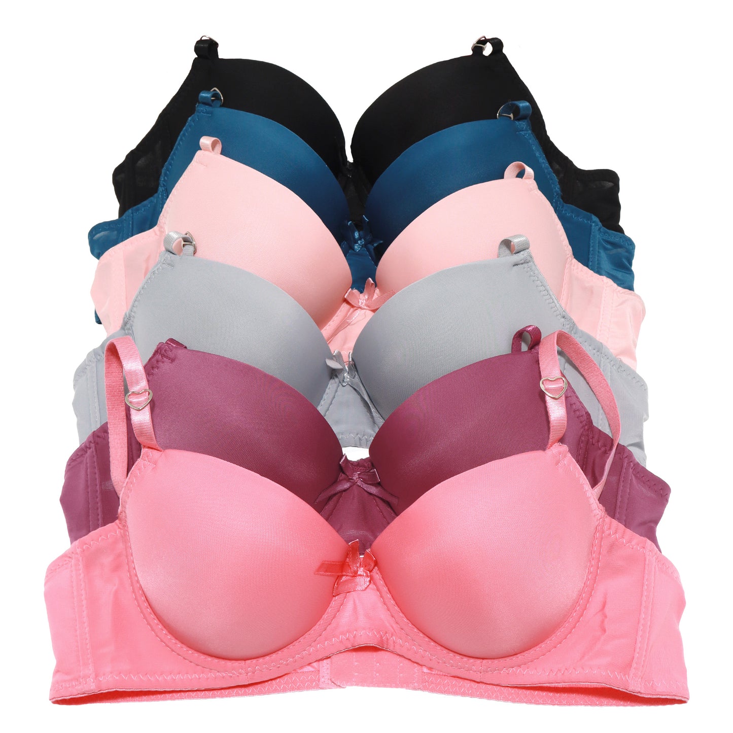 Angelina Wired, Lightly Padded A-Cup Bras with Heart Slides Detail (6-Pack), #B135A