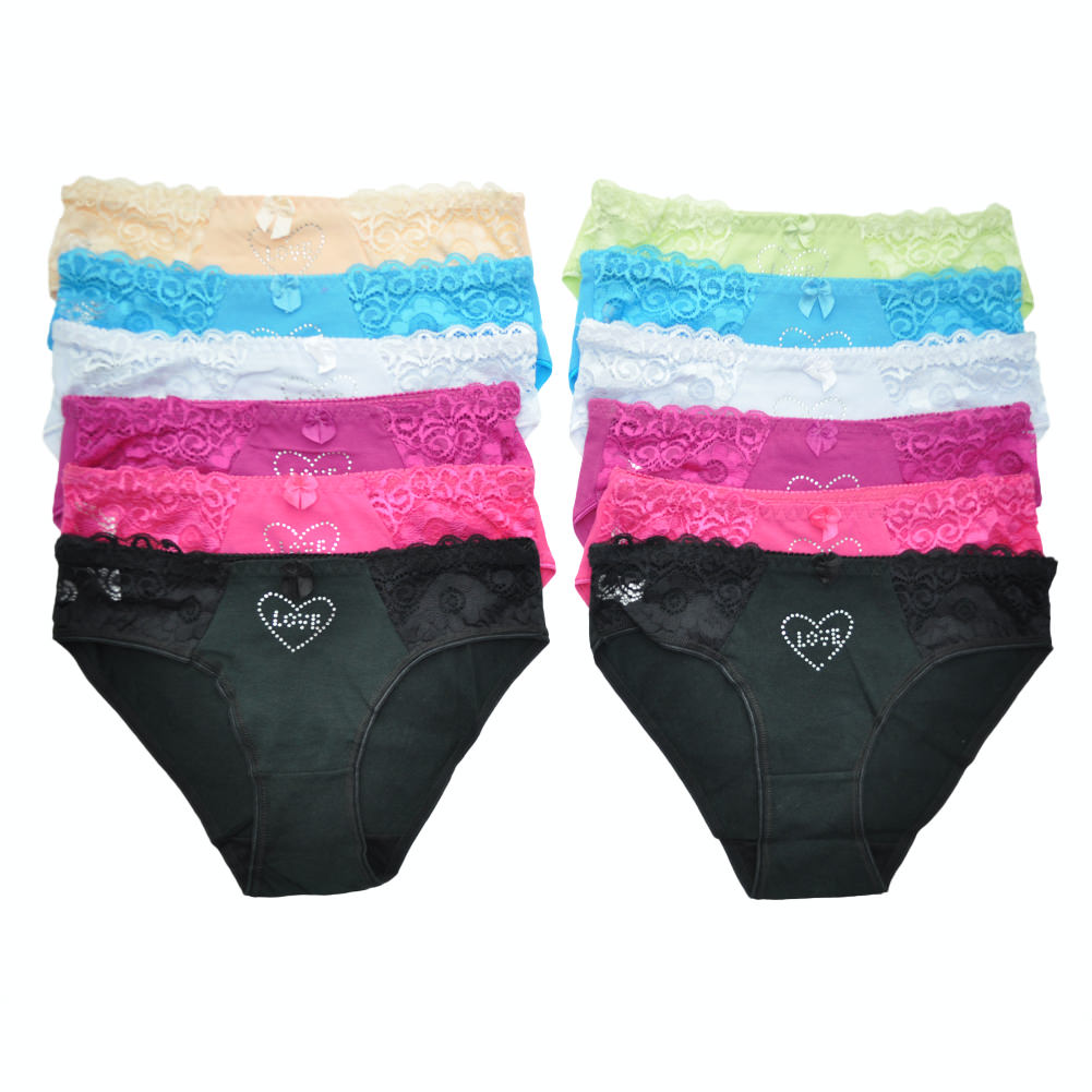 Angelina Cotton Bikinis with See-Through Floral Lace Sides (12-Pack), #G3040