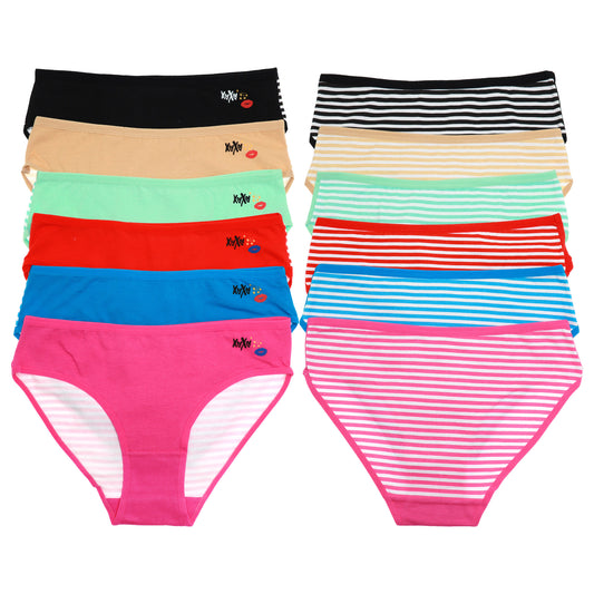Angelina Cotton Bikini Panties with Striped Back Pattern (12-Pack), #G6792