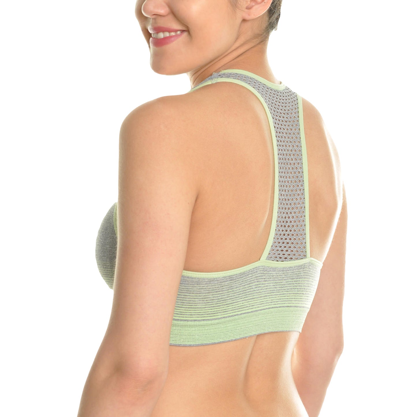 Angelina Mesh T-Back Seamless Sports Bras with Contrasting Trims (6-Pack), #SE845