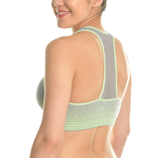 Angelina Mesh T-Back Seamless Sports Bras with Contrasting Trims (6-Pack), #SE845