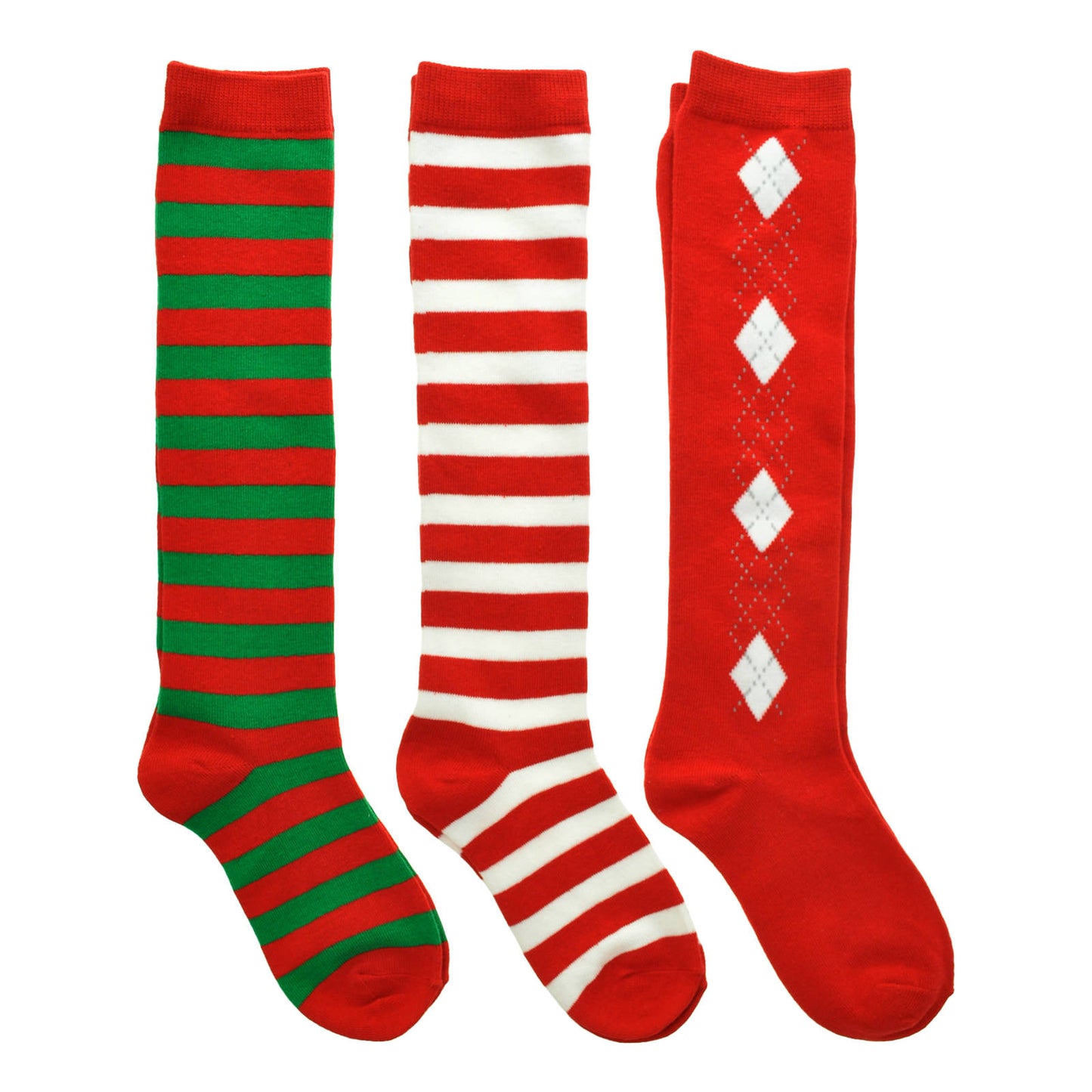 Angelina Adult Unisex Christmas Knee-High Cotton Socks (3-Pairs), #2533