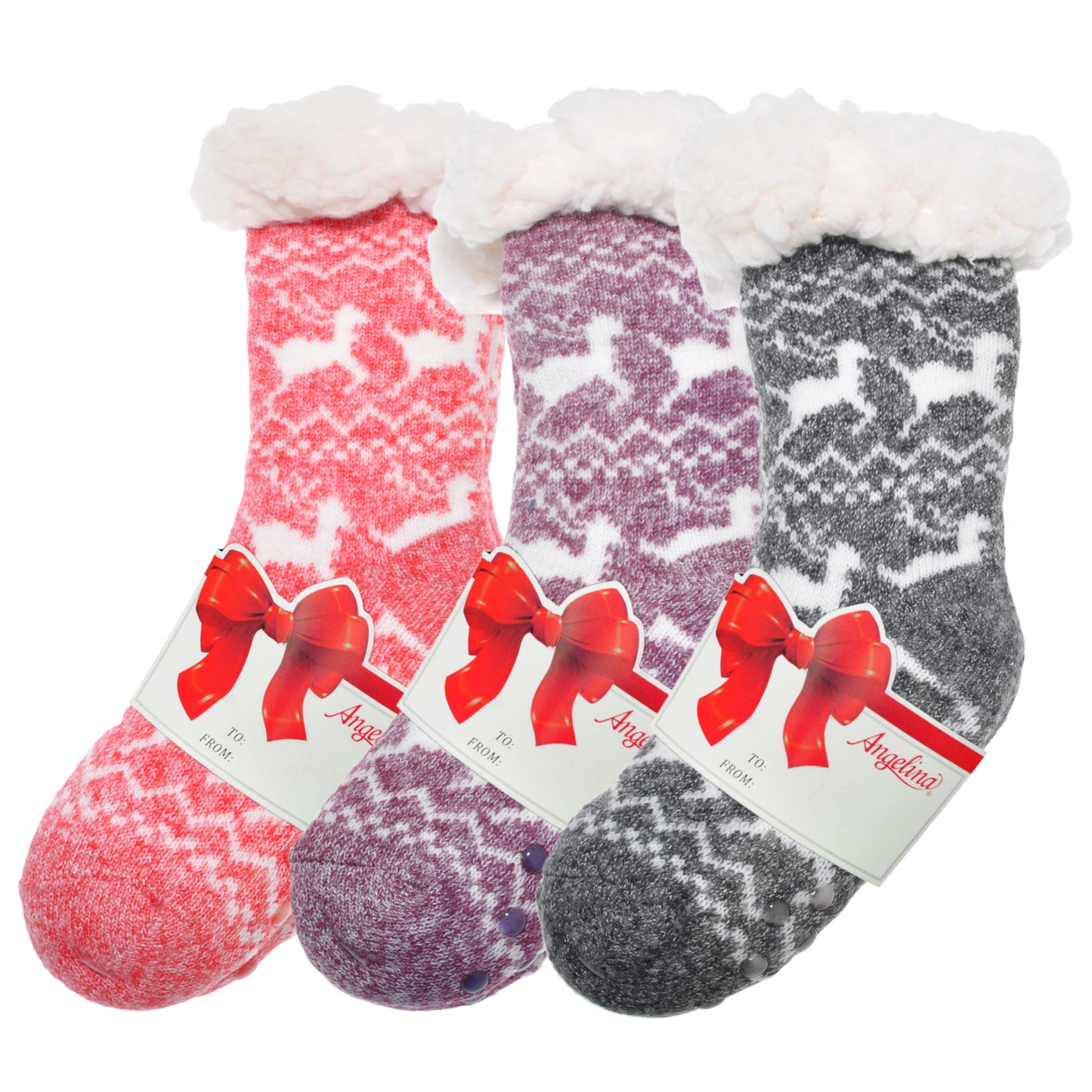 Angelina Kids Winter-Weight Sherpa-Lined Knitted Thermal Crew Socks (3-Pairs)