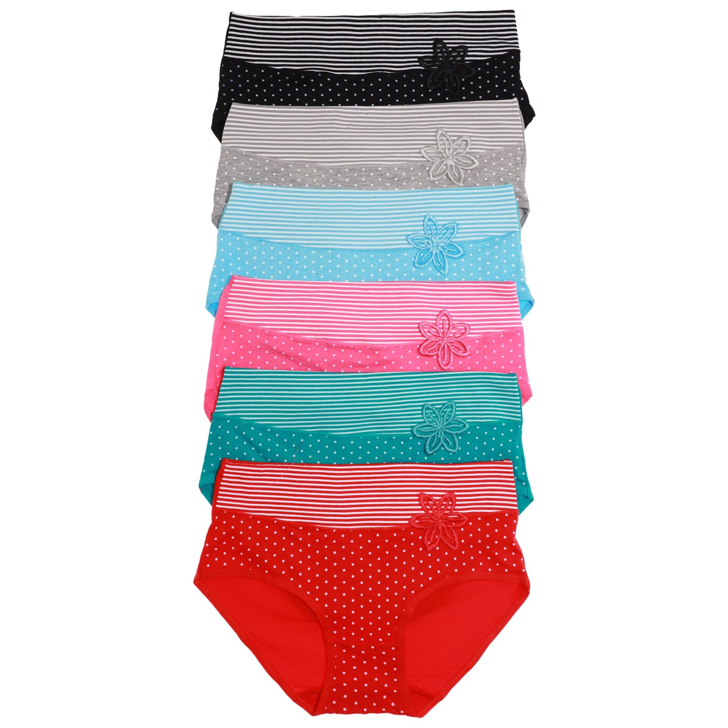 Angelina Cotton Hiphuggers with Polka-Dot Print and Striped Waist (6 or 12 Pack), #G1349