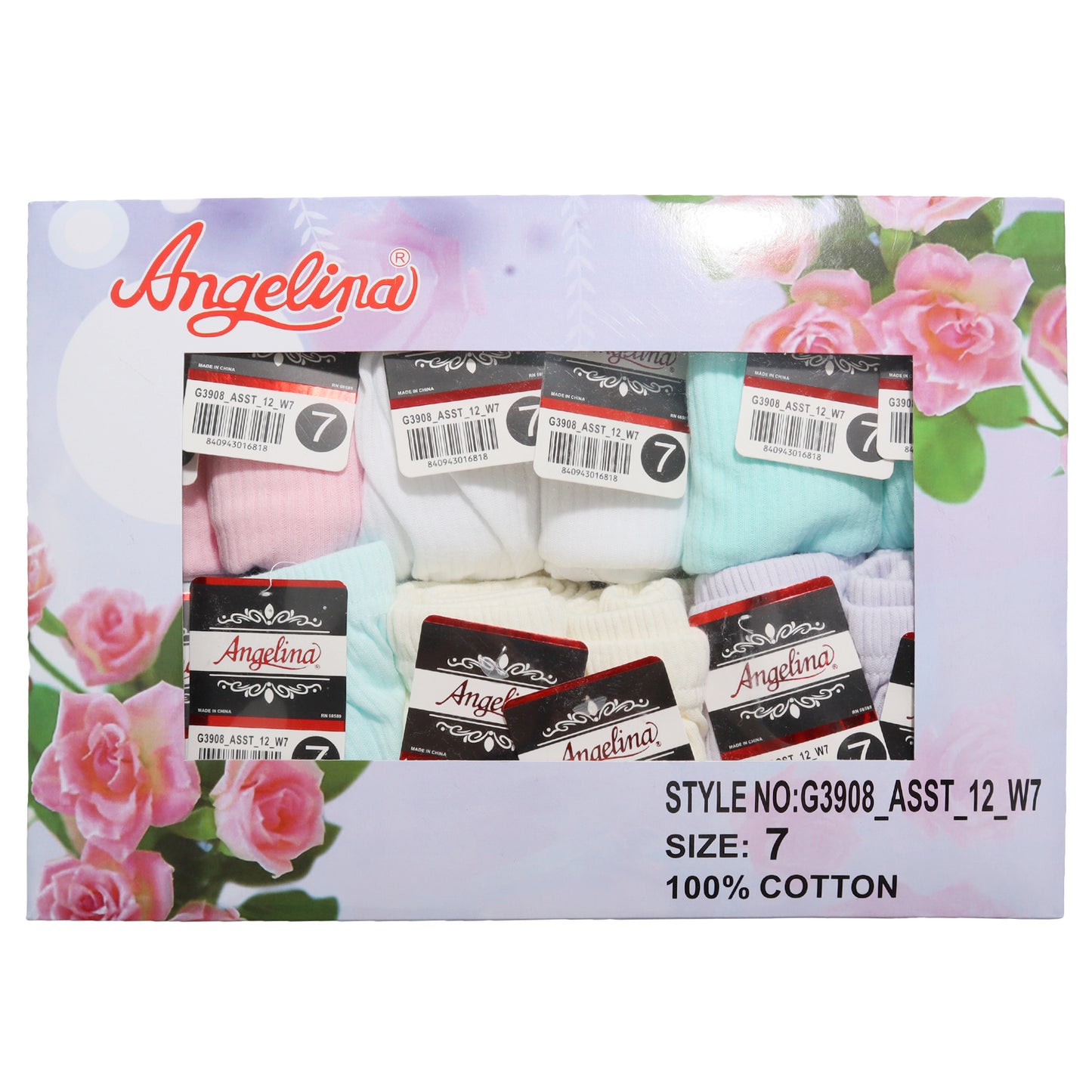 Angelina Cotton Classic Brief Panties with Rib Knit (12-Pack), #G3908