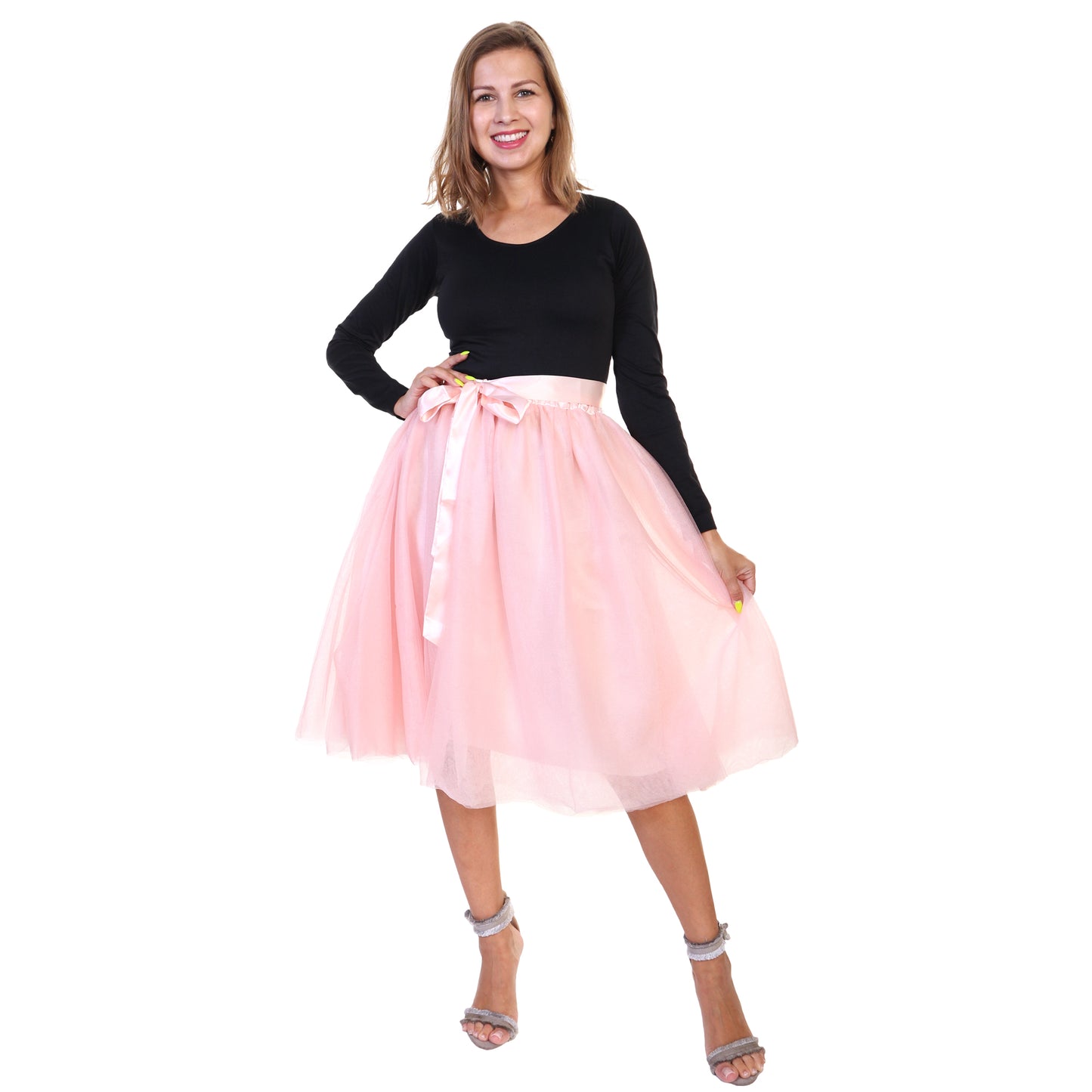 Angelina Mesh Tutu Midi Skirt with Detachable Satin Ribbon (1-Pack), #TU038