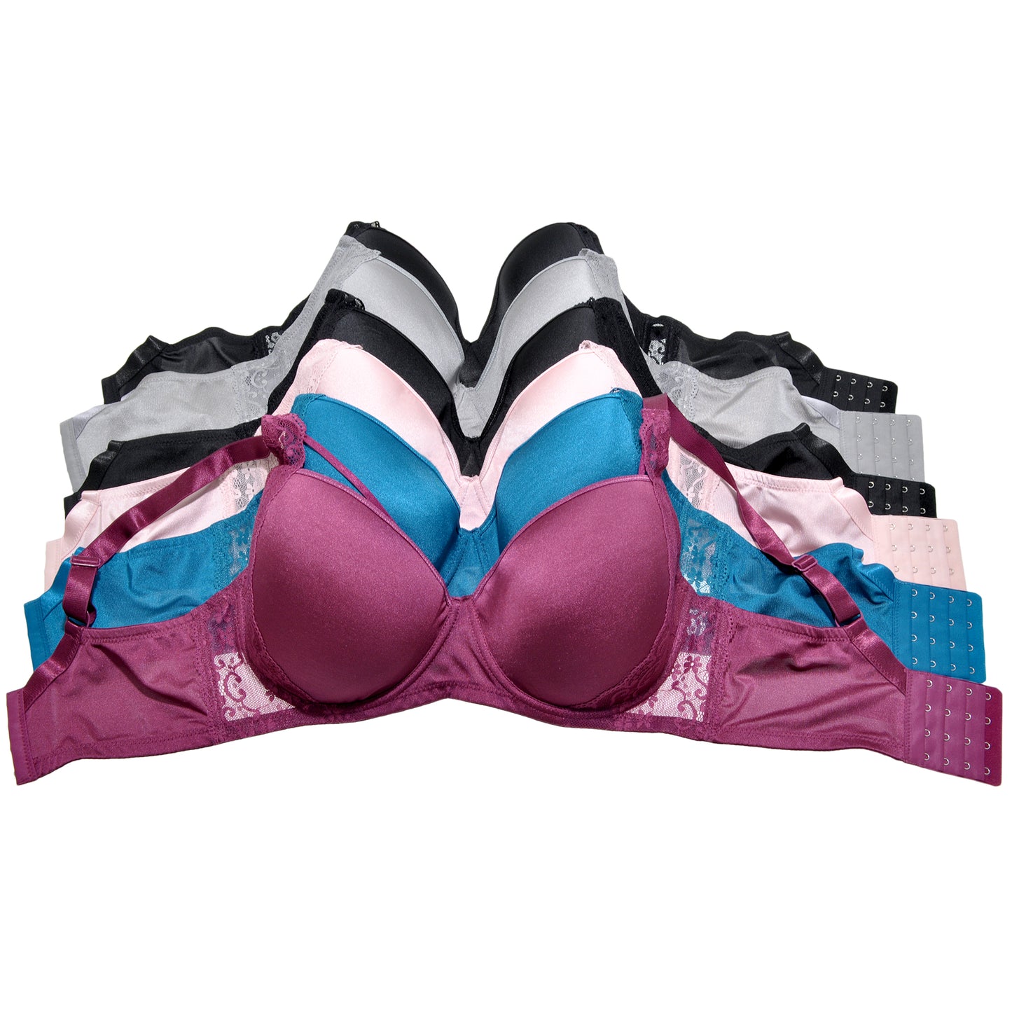 Angelina Wired Padded Extended Size Bras with Lace Accent (6-Pack), #B206