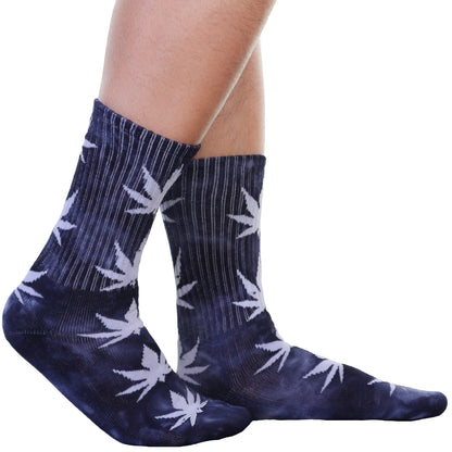 Angelina Novelty Rib Knit Crew Socks with Tie-Dye Leaf Print (6-Pairs), #2564