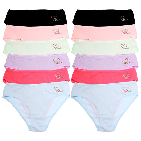 Angelina Cotton Bikini Panties with Love Embroidery Design (12-Pack), #G6748