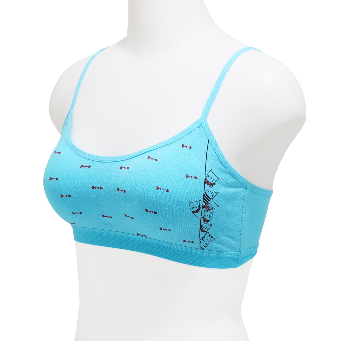 Angelina Wire-free A-Cup Training Bras with Cats and Fishbones Design (6-Pack), #B375A