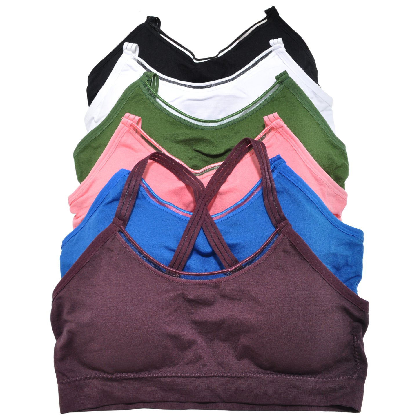 Angelina Seamless Cross-Back Bralette with Elastic Trim Detail (6-Pack), #SE889