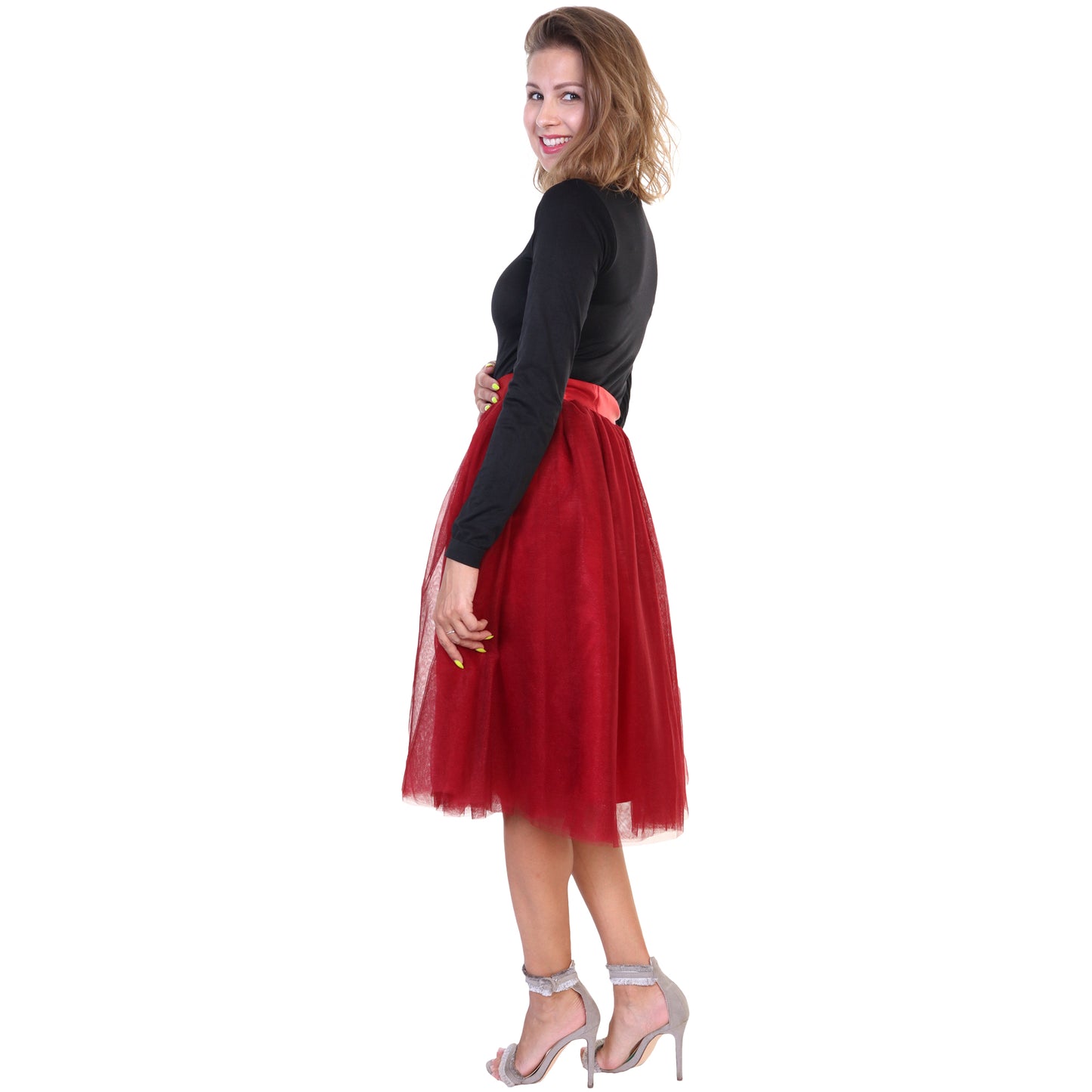 Angelina Mesh Tutu Midi Skirt with Detachable Satin Ribbon (1-Pack), #TU038