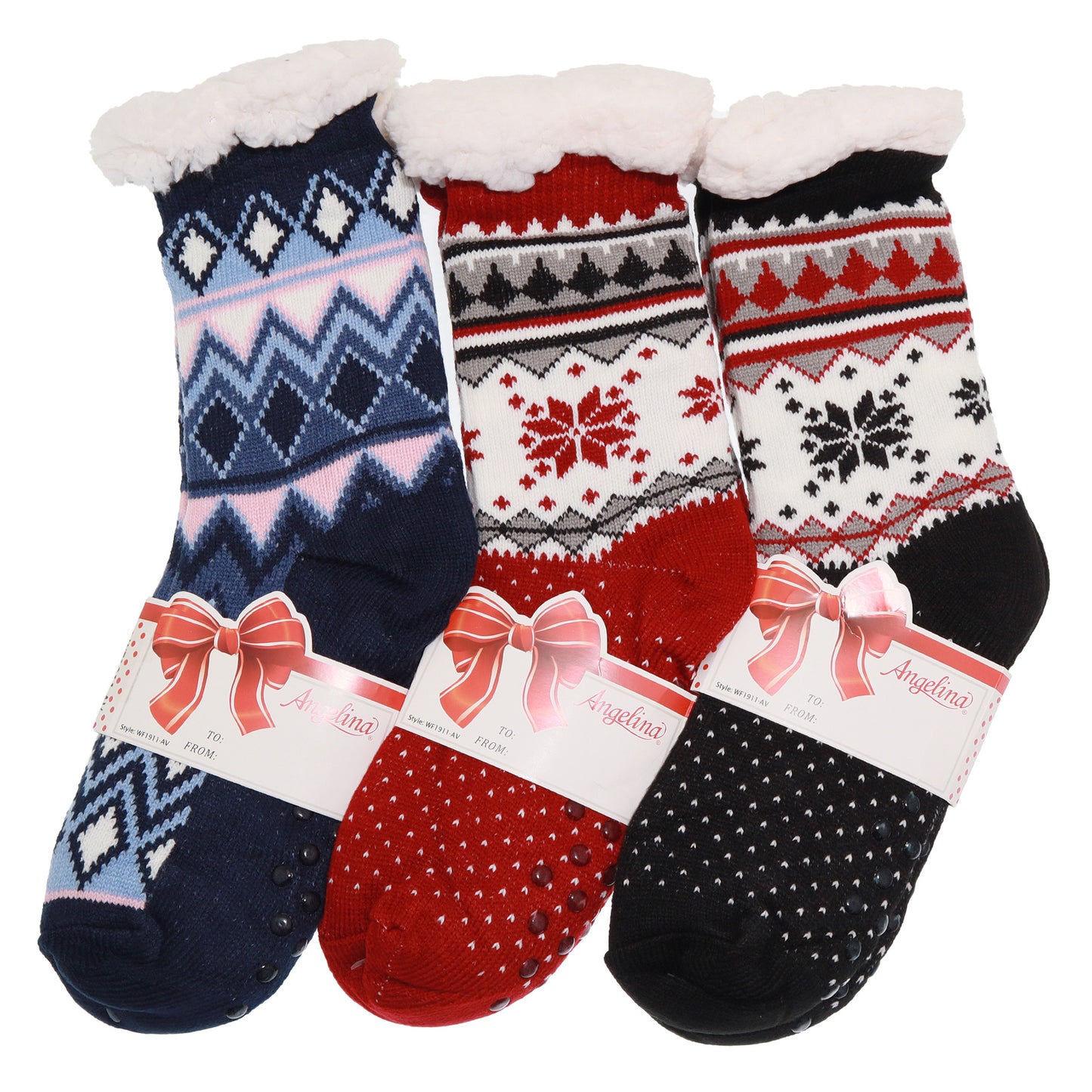 Angelina Winter-Weight Sherpa-Lined Knitted Thermal Crew Socks (3-Pairs), #WF1911