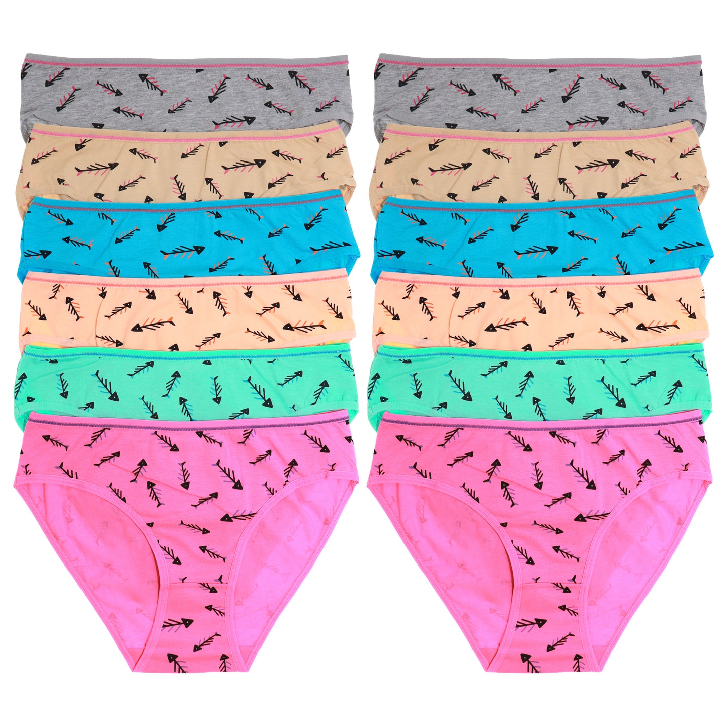 Angelina Cotton Bikini Panties with Fishbone Print (12-Pack), #G6769