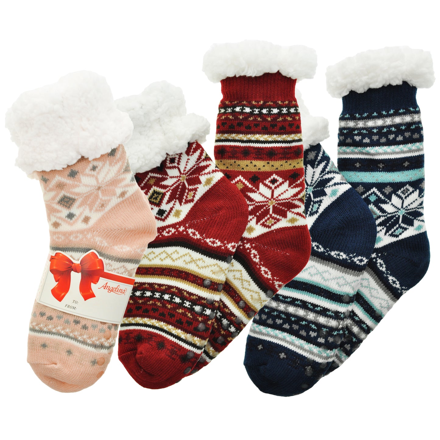 Angelina Winter-Weight Sherpa-Lined Knitted Thermal Crew Socks (3-Pairs), #WF1911