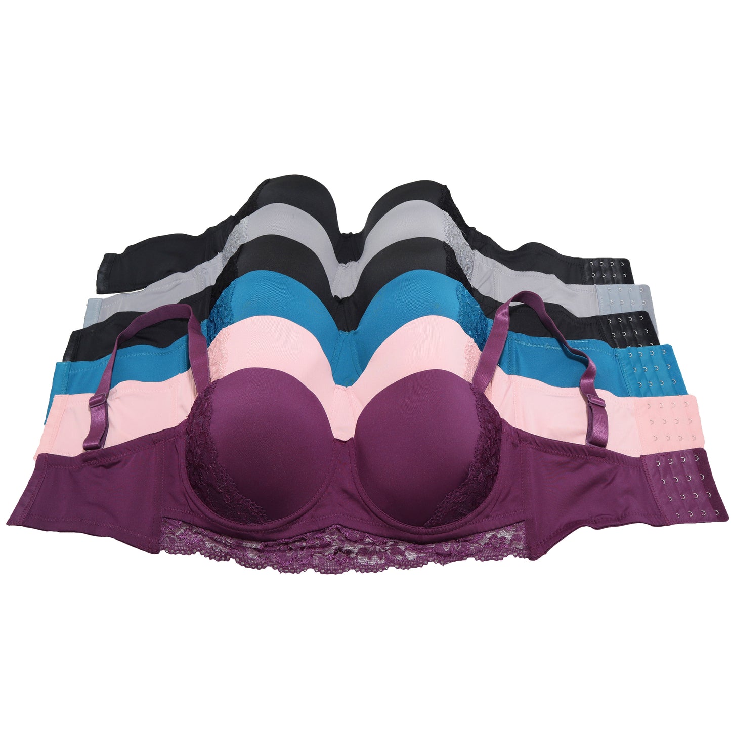 Angelina Wired, Padded Extended Size Strapless Bras with Lace Accent (6-Pack), #B208