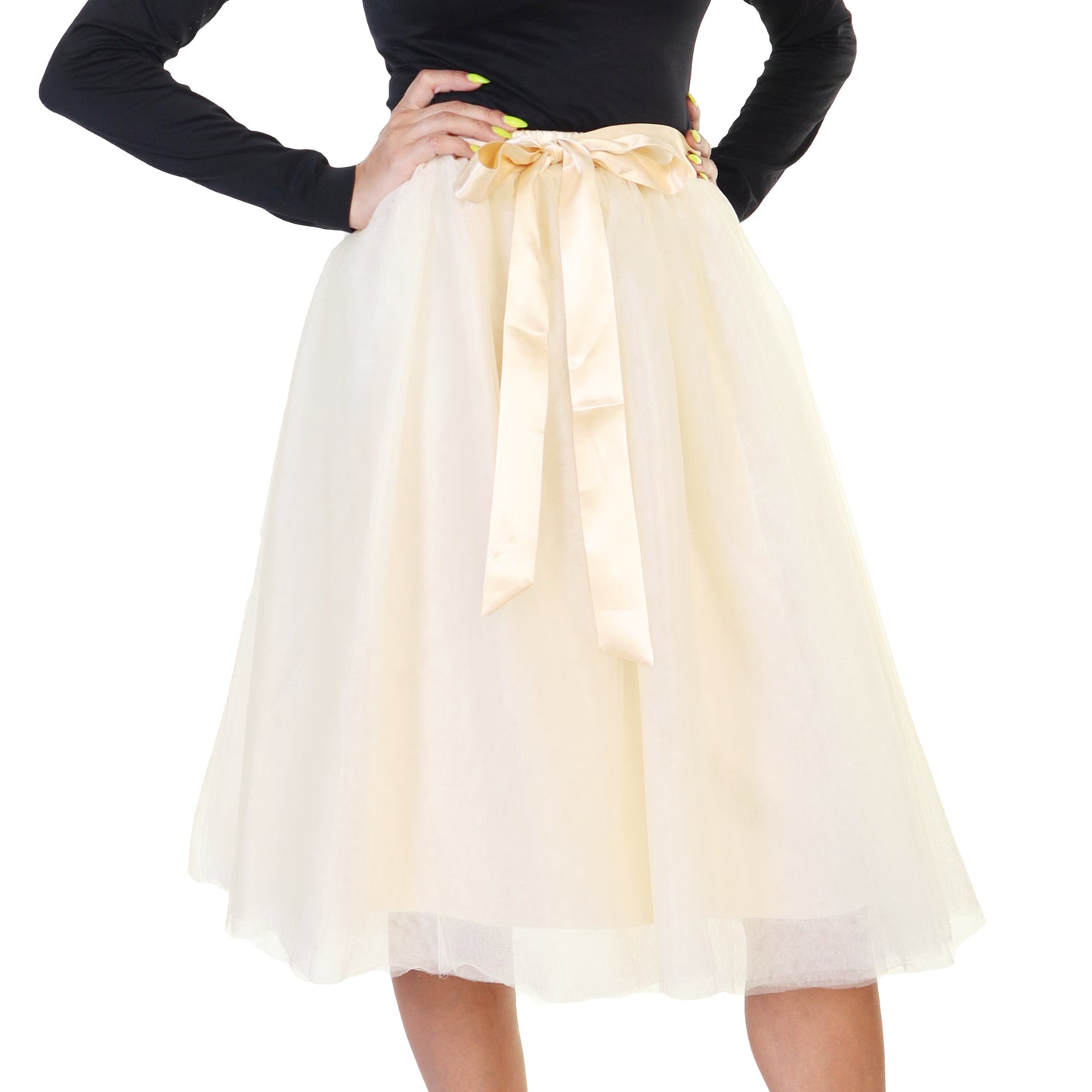 Angelina Mesh Tutu Midi Skirt with Detachable Satin Ribbon (1-Pack), #TU038