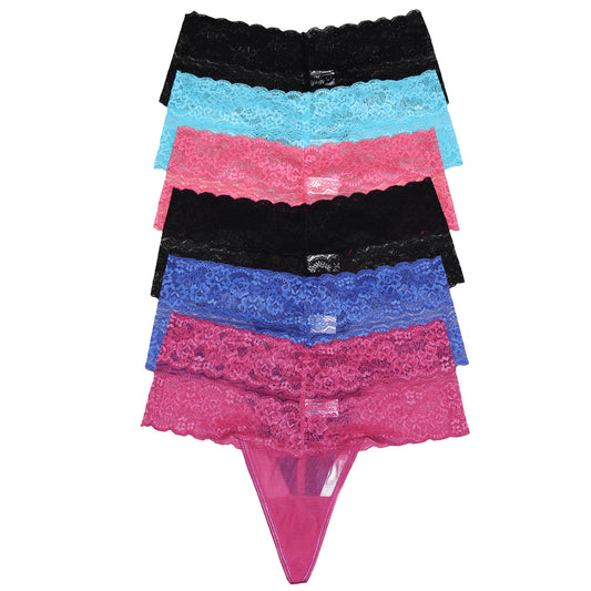 Angelina G-String Panties with Lace Waist (6-Pack), #B219P