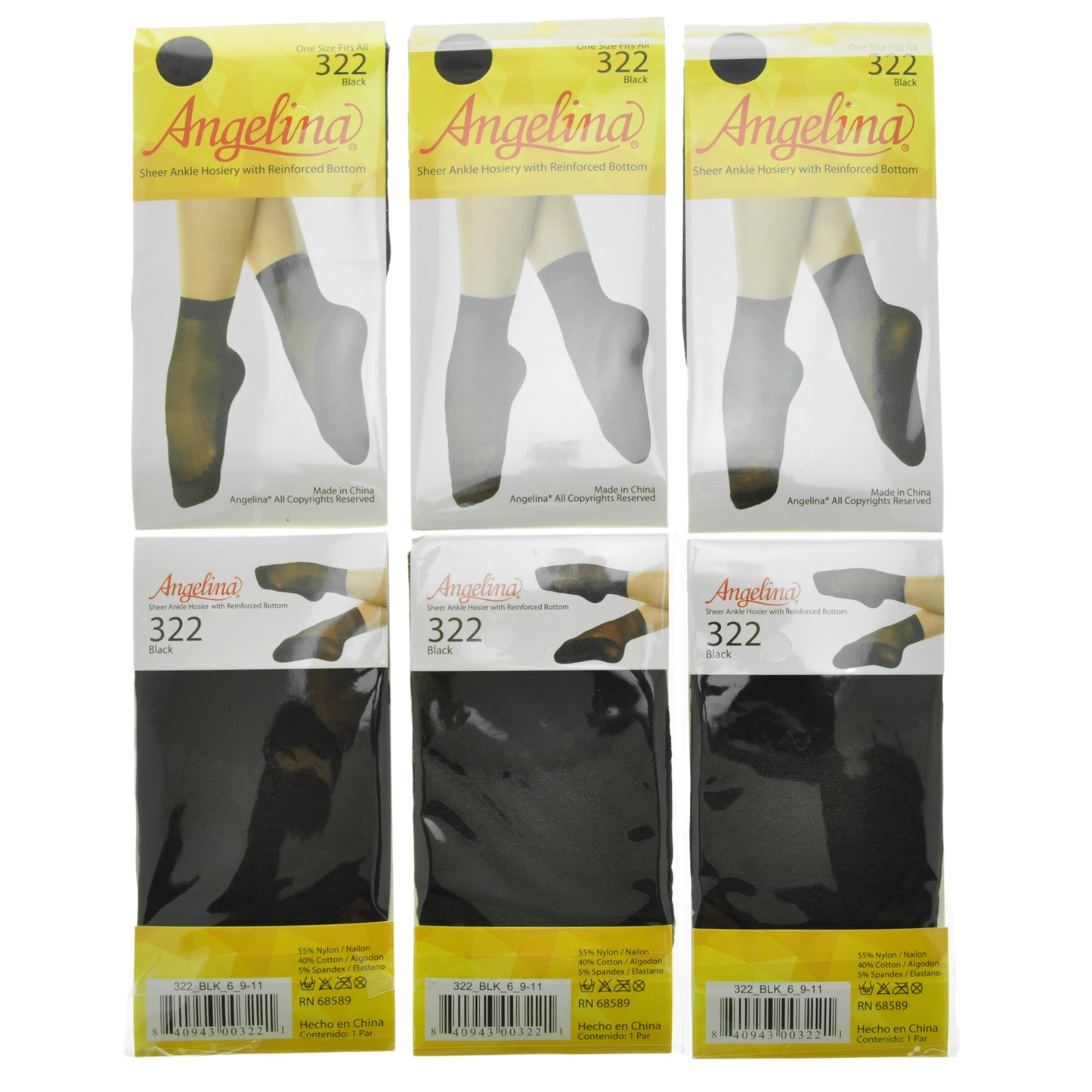 Angelina Sheer Ankle Hosiery with Reinforced Bottom (6-Pairs), #322