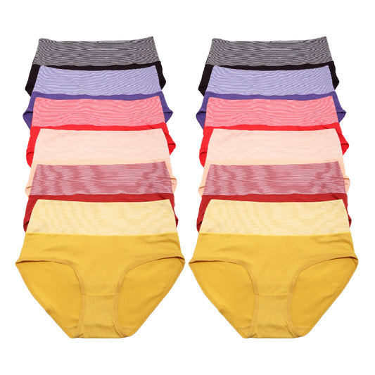 Angelina Cotton High Waist Panties with Stripe Print Accent (12-Pack), #G6617