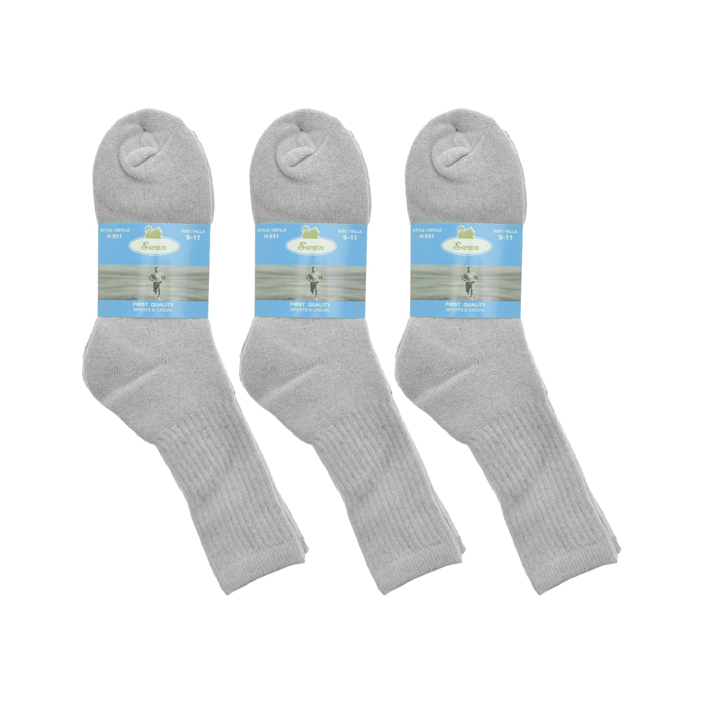 Swan Unisex Gray Sport Sock (12-Pairs), #H931