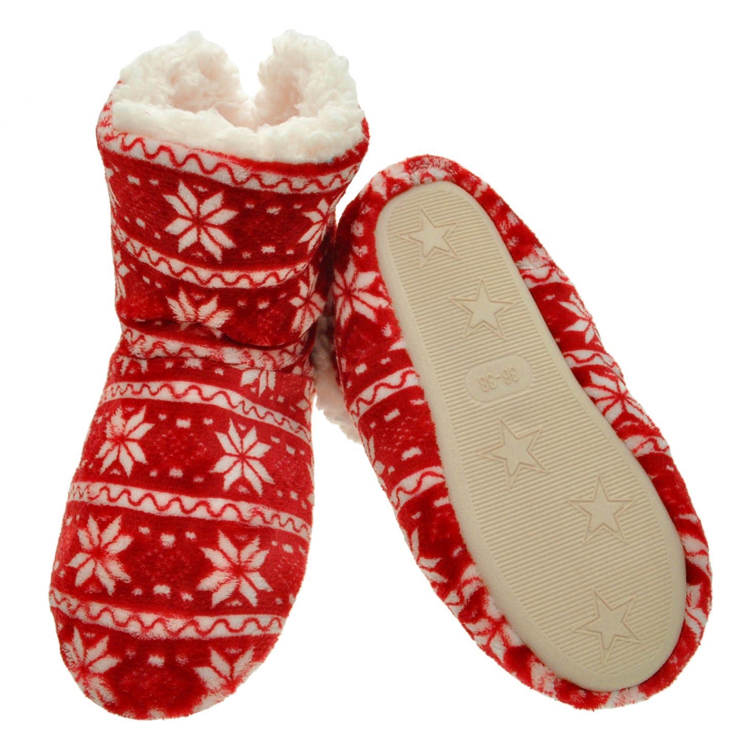 Angelina Fleece-Lined Plush Indoor Boots with Padded Rubber Sole (6-Pairs), #WF1182