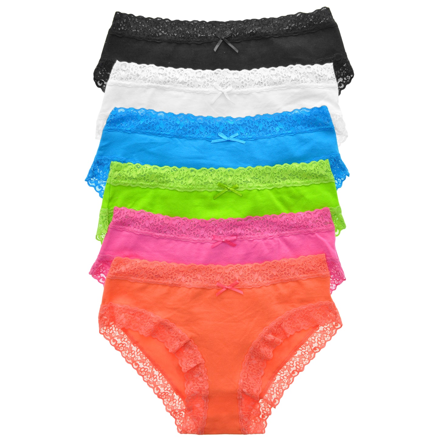Angelina Cotton Bikini Panties with Lace Trim (6-Pack), #G6249