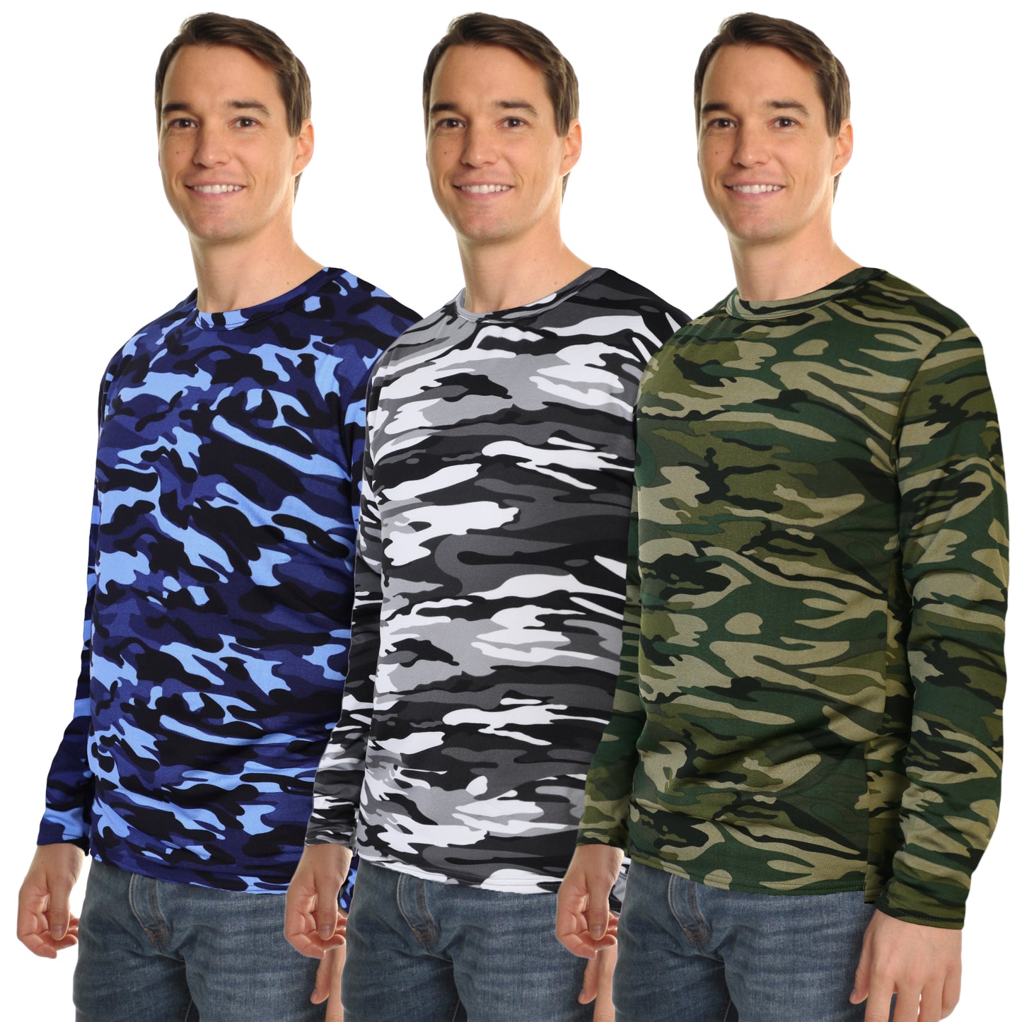 Swan Men's Brushed Fleece Long-Sleeve Crewneck Thermal Tops (1 or 6 Pack), #T8915
