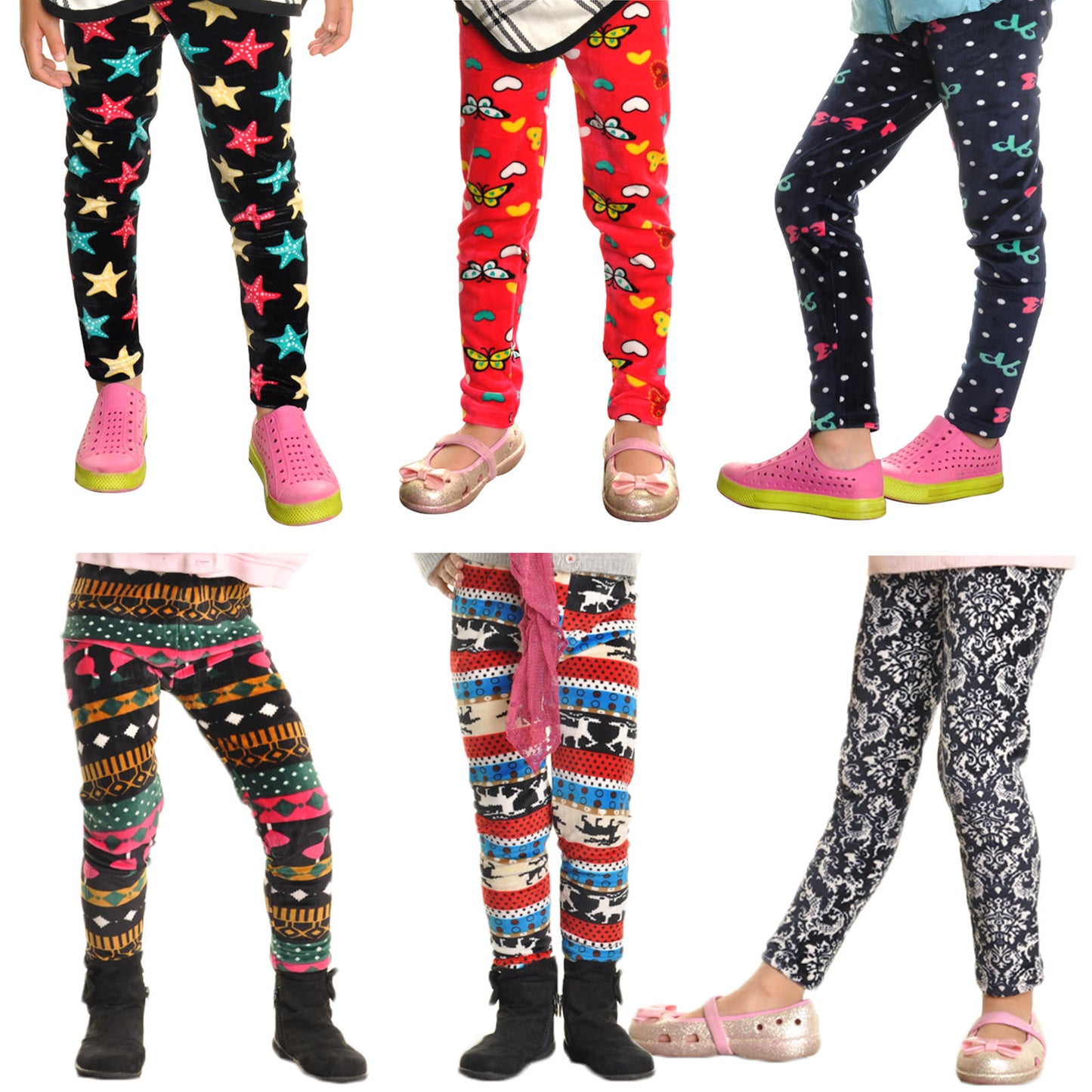 Maria Rosa Girls Plush Winter Leggings in Assorted Designs (6-Pack), #0040