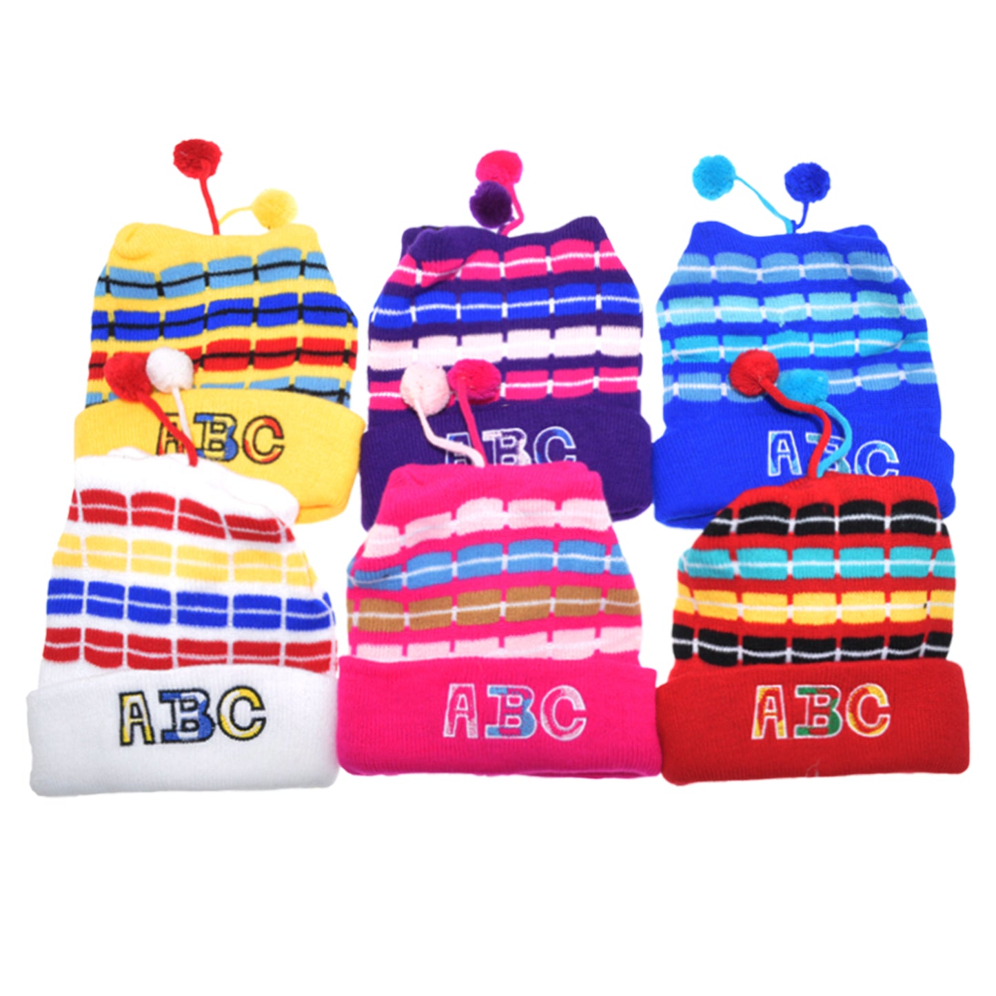 Maria Rosa Kids Winter Warmth Knit Bear Embroidered Beanies Cap Hat (6-Pack), #WH3207