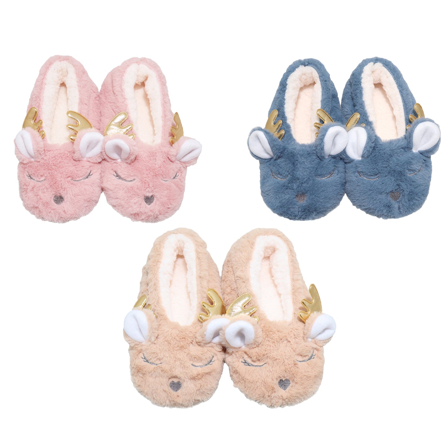 Angelina Winter-Weight Indoor Slipper Socks with Deer Design (3-Pairs), #WF1920