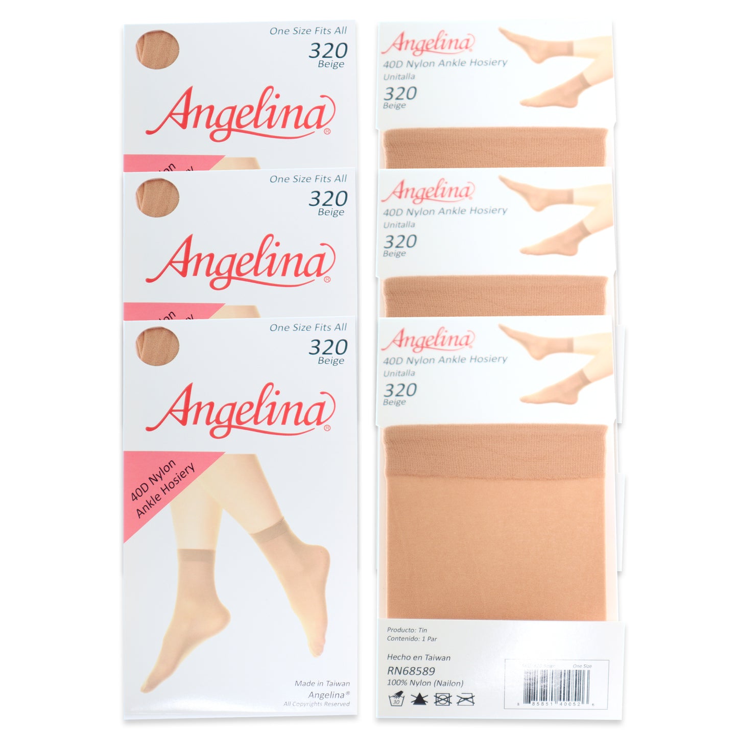 Angelina Nylon Ankle Hosiery 40D Sheer (6-Pairs), #320