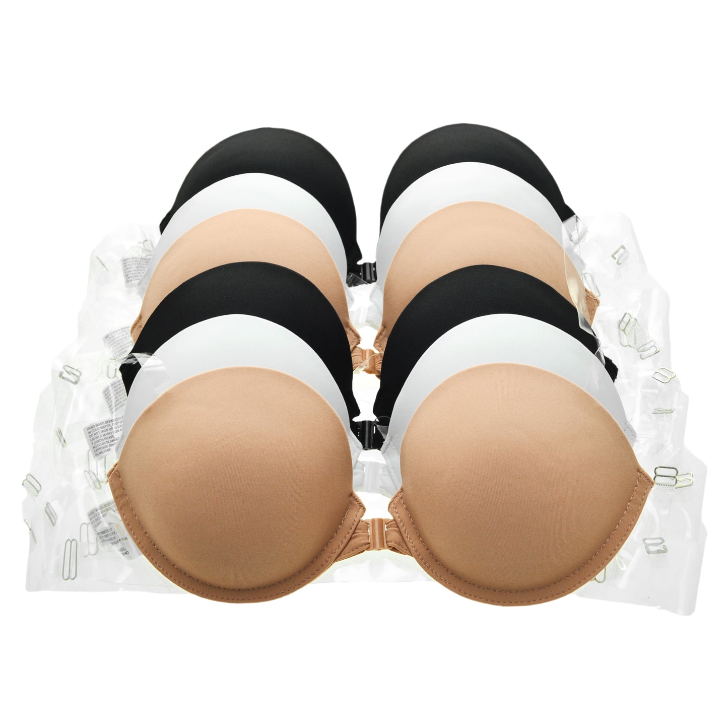 Angelina Wired and Padded Push-Up Bras with Clear Wings and Straps (6-Pack), #B886