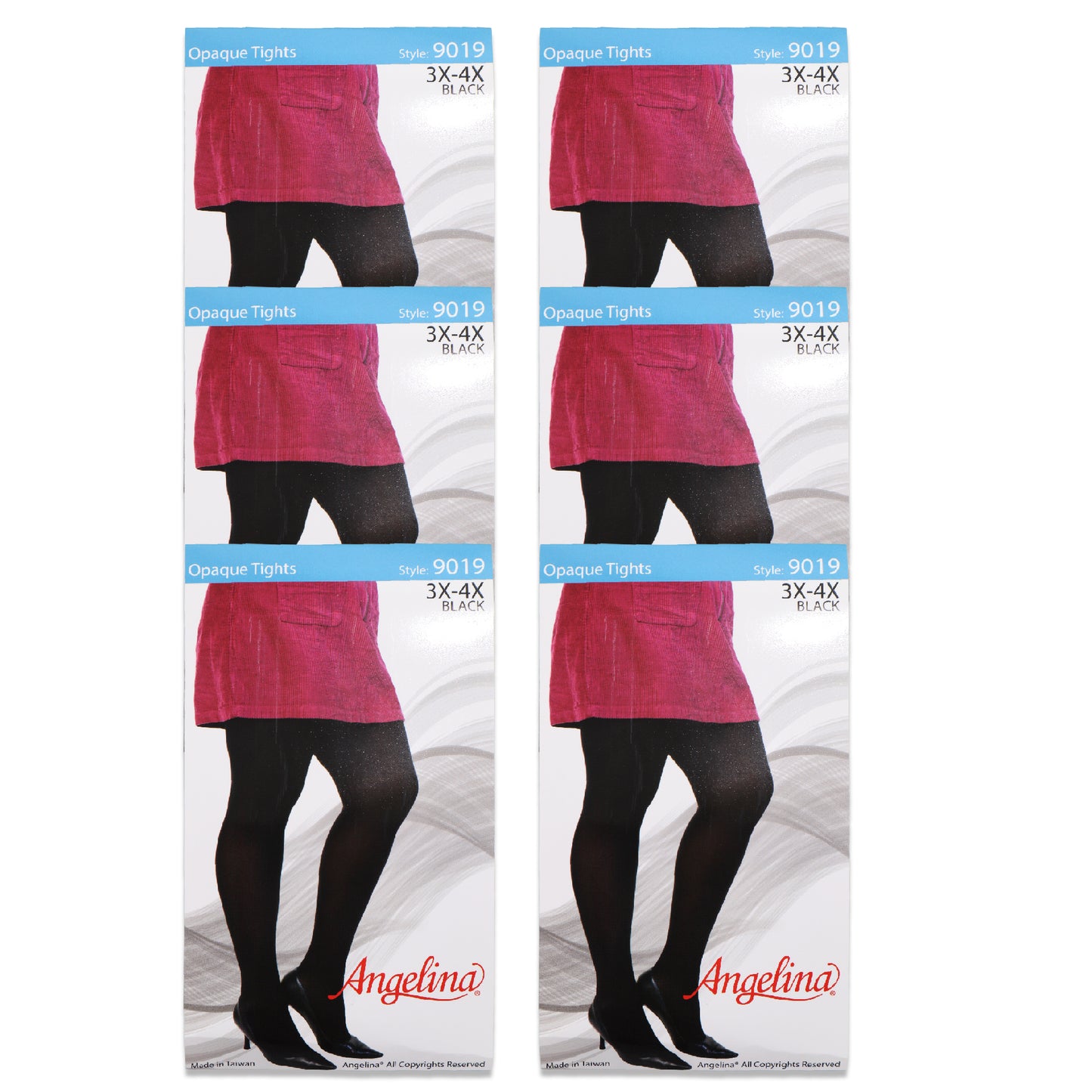 Angelina Plus Size Opaque Tights (6-Pack), #9019