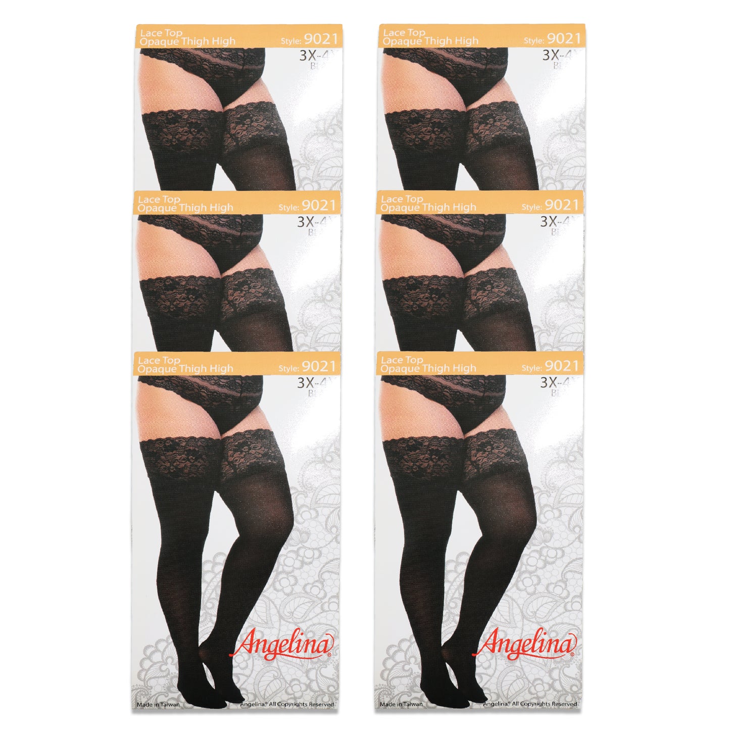 Angelina Opaque Thigh-Highs with Lace Top (6-Pack), #9021