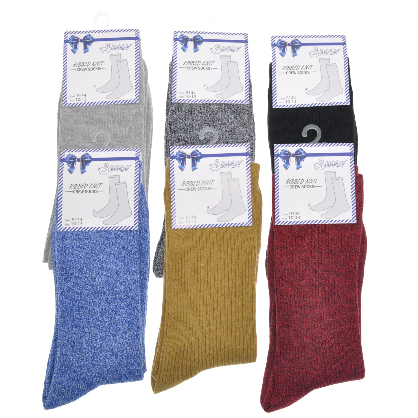 Swan Men's Cotton Ribbed Knit Crew Socks (6-Pairs), #9144