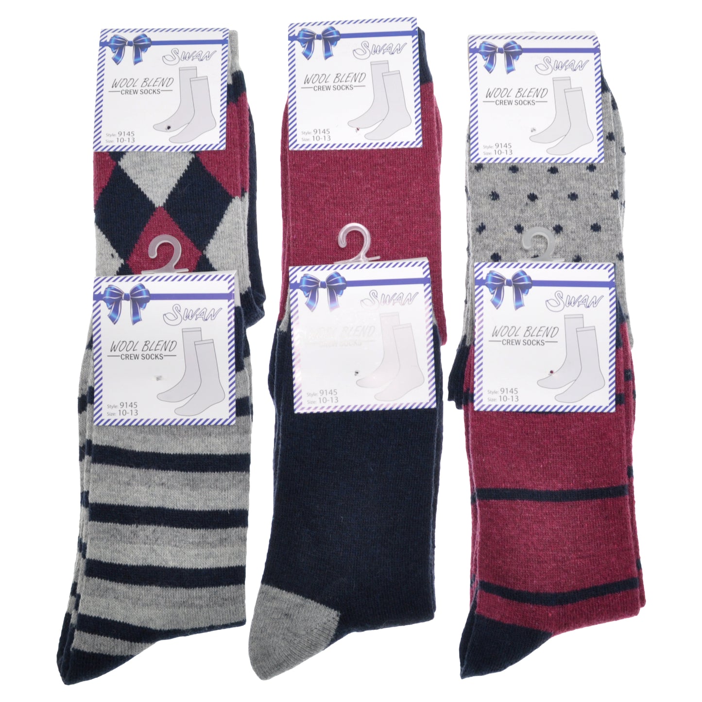 Swan Men's Wool Blend Crew Socks (6-Pairs), #9145