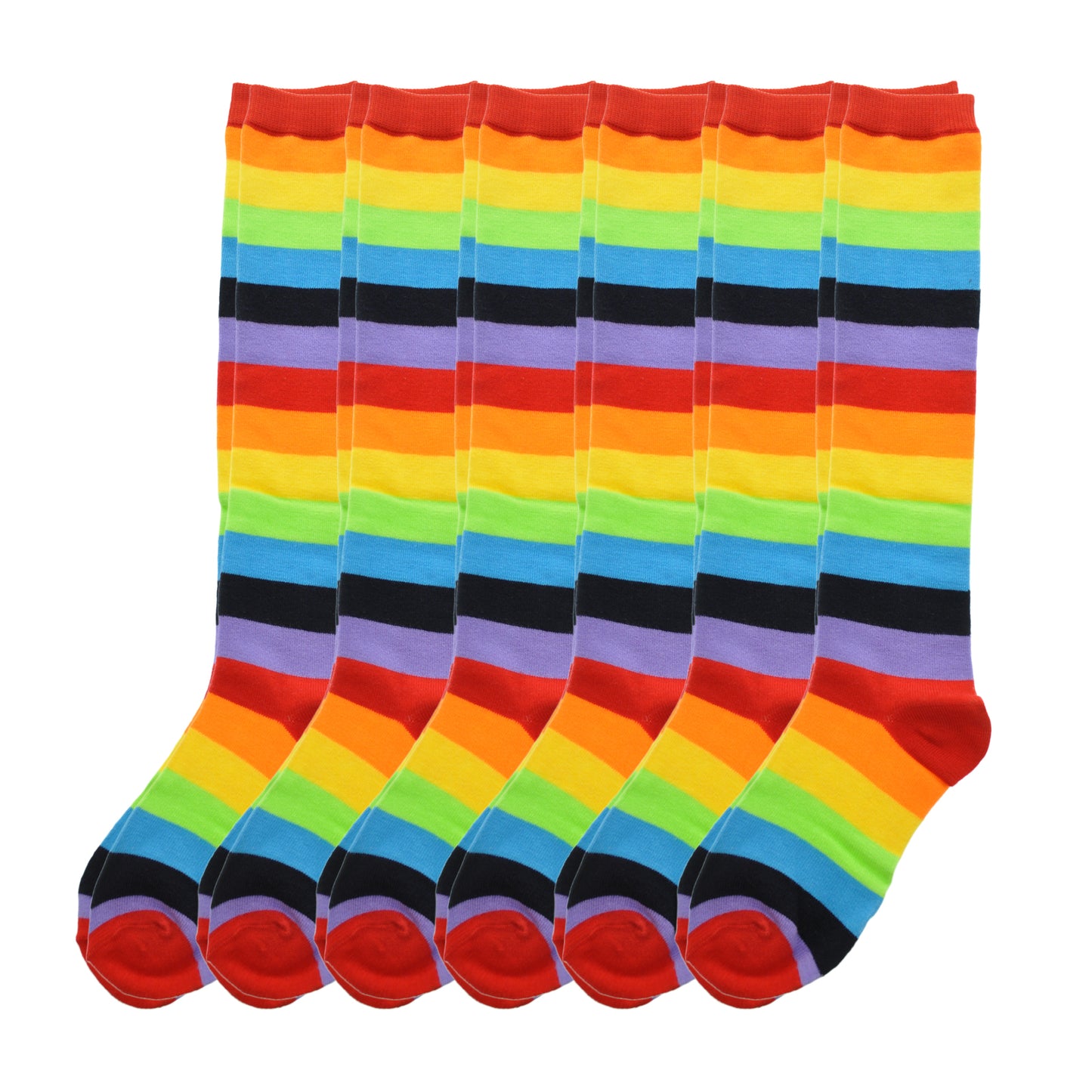 Angelina Rainbow Striped Knee-High Socks (6-Pairs), #2540