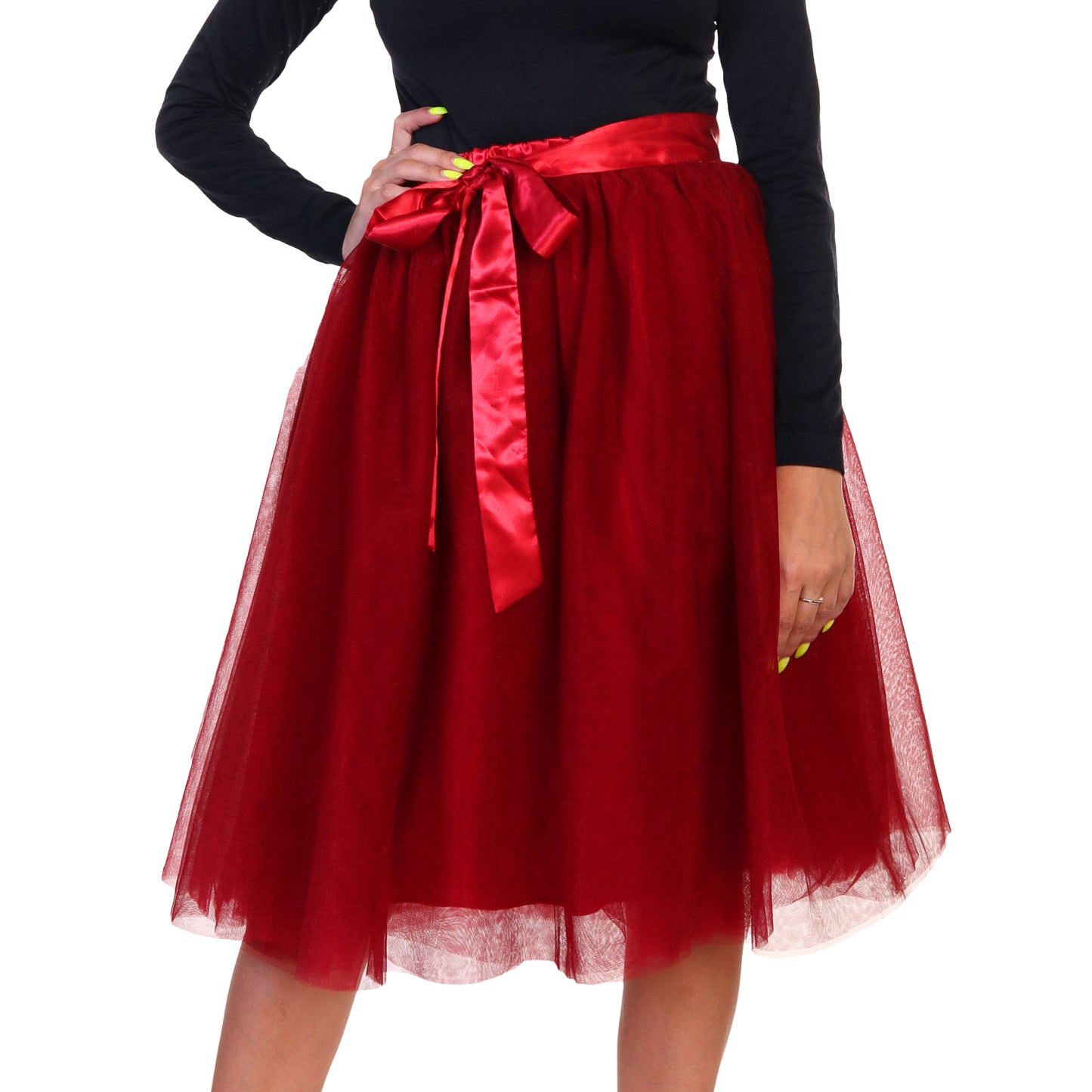 Angelina Mesh Tutu Midi Skirt with Detachable Satin Ribbon (1-Pack), #TU038