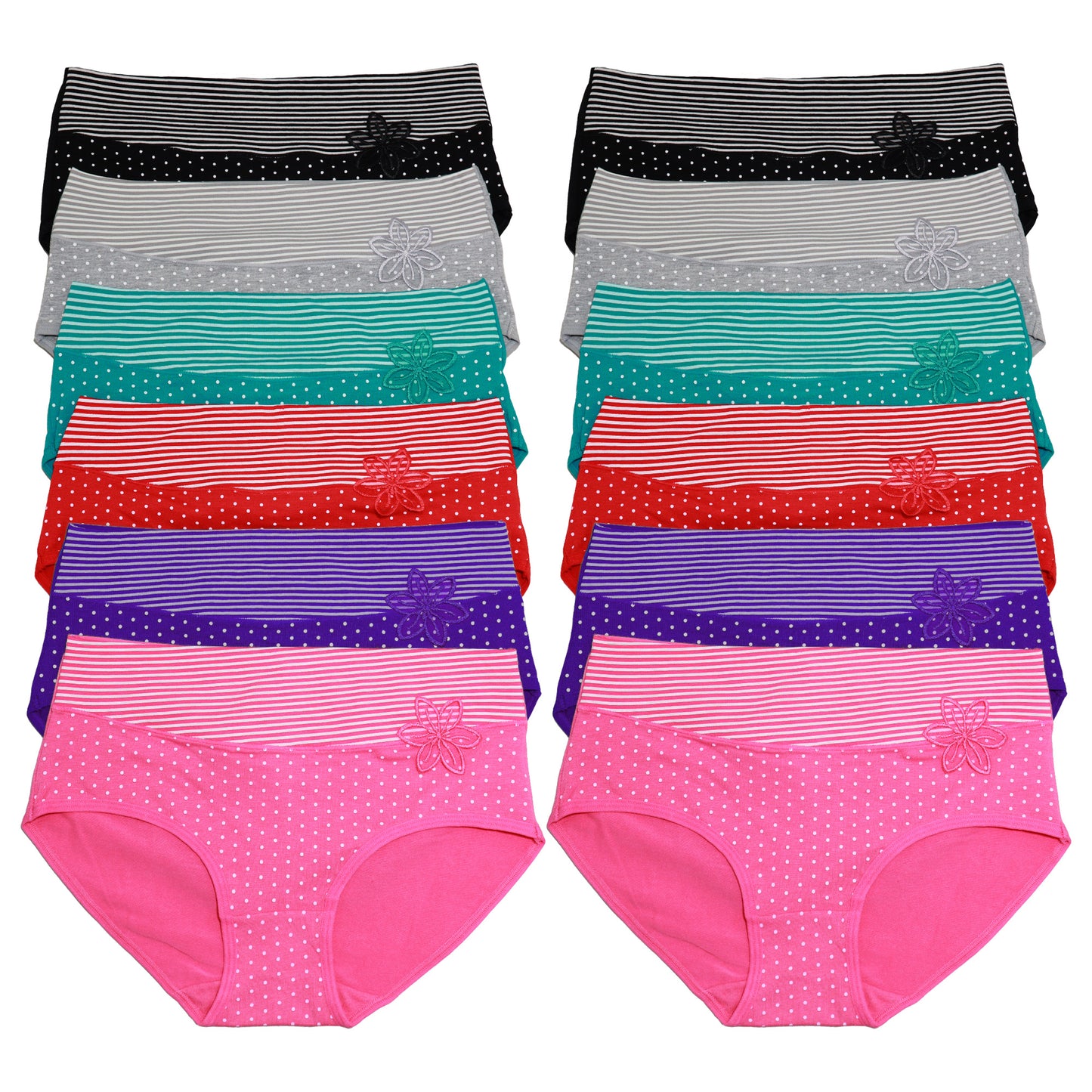 Angelina Cotton Hiphuggers with Polka-Dot Print and Striped Waist (6 or 12 Pack), #G1349