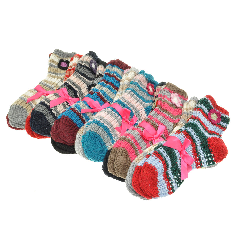 Angelina Snuggly Knit Slip-Resistant Stripe Slipper Socks (12-Pairs), #WF1992
