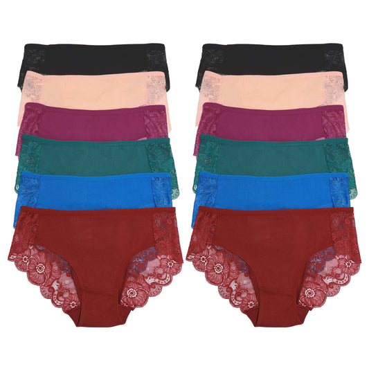 Angelina Cotton Hiphugger Panties with Back Lace Accent (12-Pack), #G6788