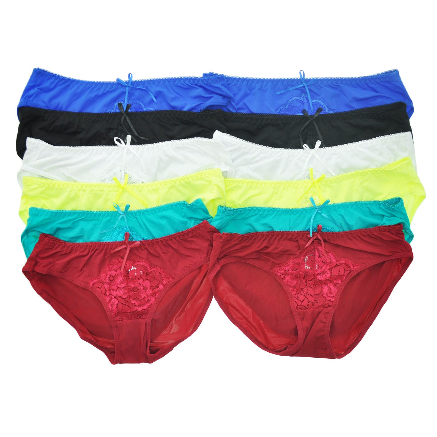 Angelina See-Through Lace Centered Hip-Hugger Panties (12-Pack), #B666