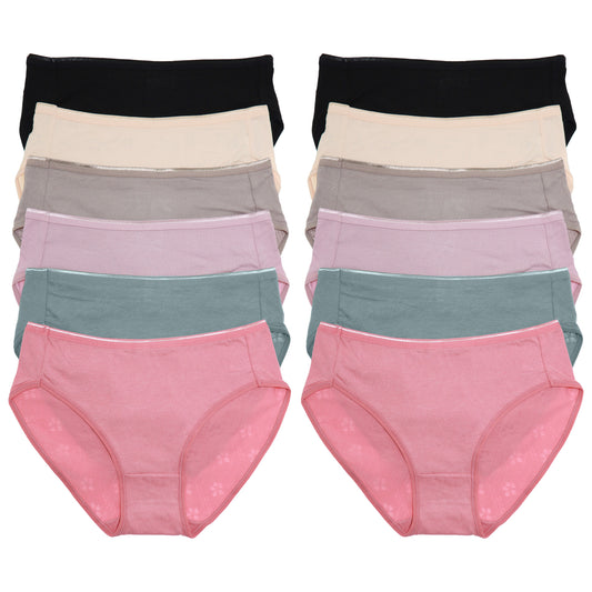 Angelina Cotton Hiphugger Panties with Textured Lines and Flowers (12-Pack), #G6766