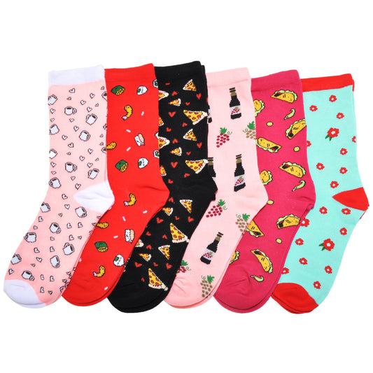Angelina Novelty Foodie Crew Socks (6-Pairs), #2554
