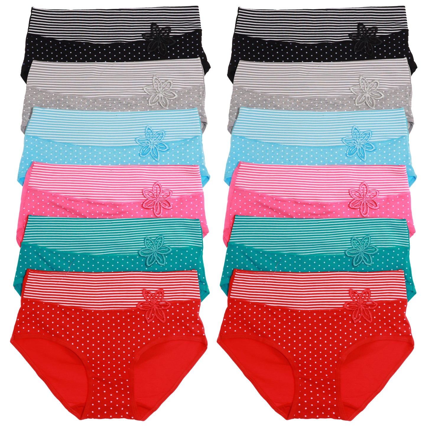 Angelina Cotton Hiphuggers with Polka-Dot Print and Striped Waist (6 or 12 Pack), #G1349