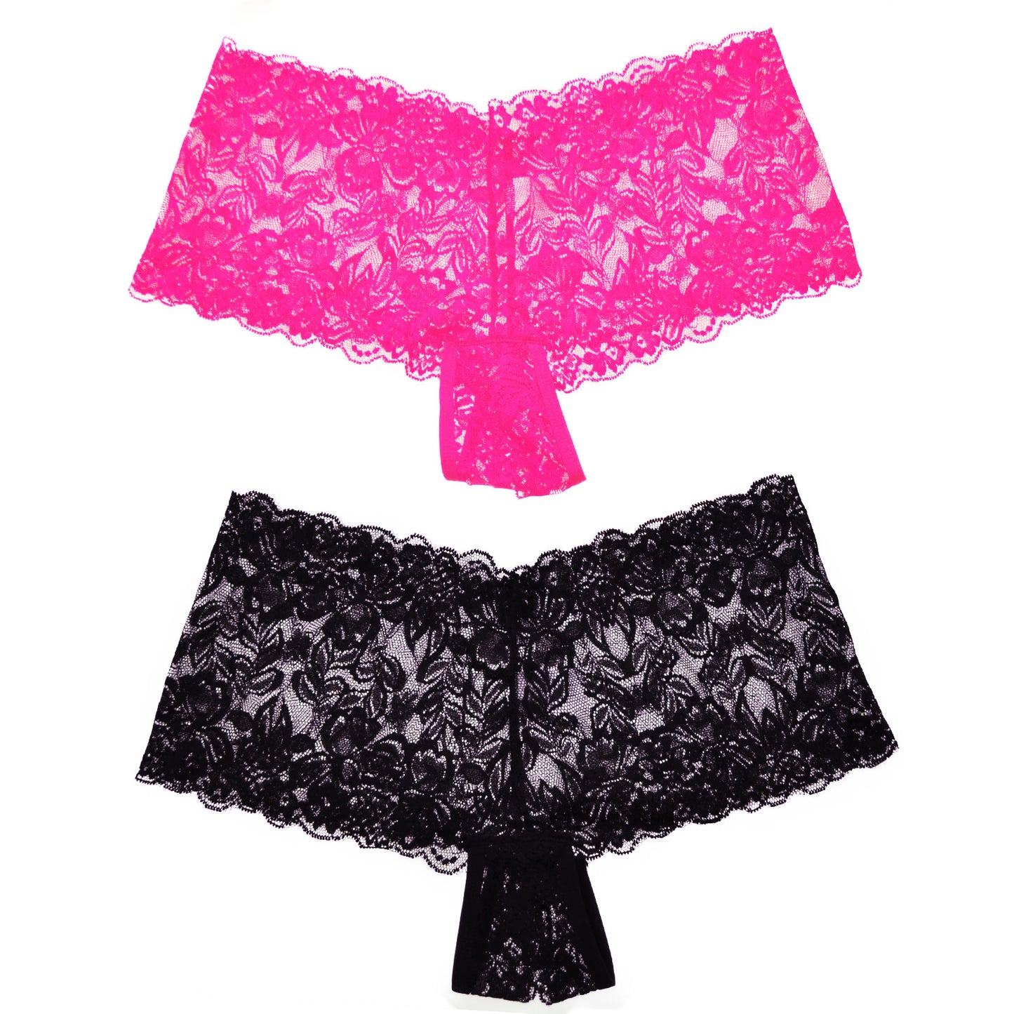 Angelina Open-Crotch Cheeky Boxers with Floral Lace Design (2-Pack), #G3252