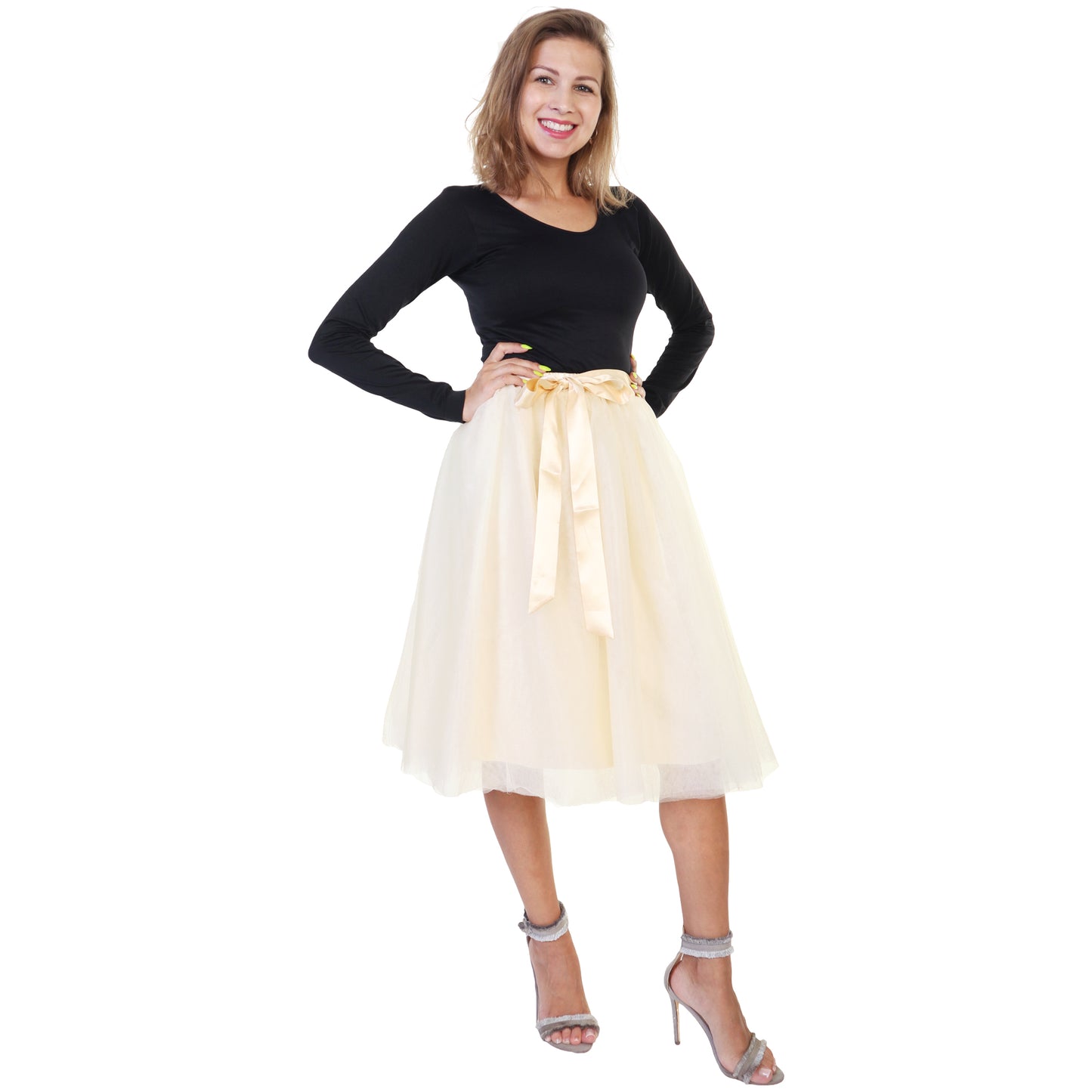 Angelina Mesh Tutu Midi Skirt with Detachable Satin Ribbon (1-Pack), #TU038